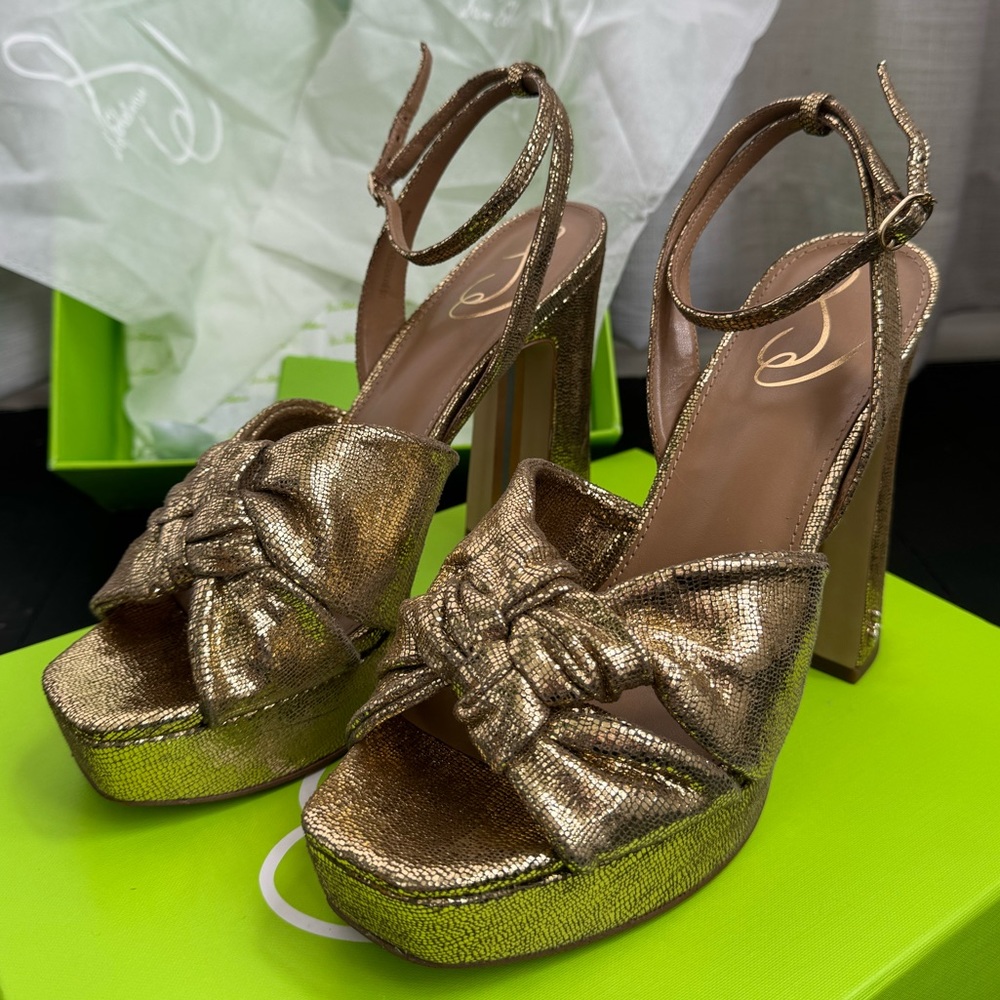 Sam Edelman, gold Kristen platform heels, size 9
